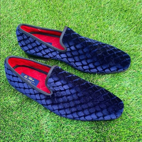 La Milano Italian Design Blue Velvet Men\'s Loafers-Size 9.5 La Milano Mens Shoes Size 8.5 Blue Crushed Velvet Loafers  main image 4